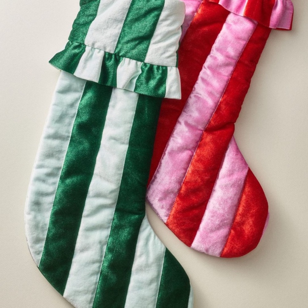 Anthropologie Festive Green and White Striped Stocking